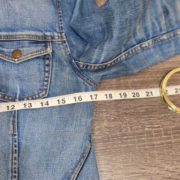 Free People Distressed Denim Blue Jean Jacket - Picture 8 of 10